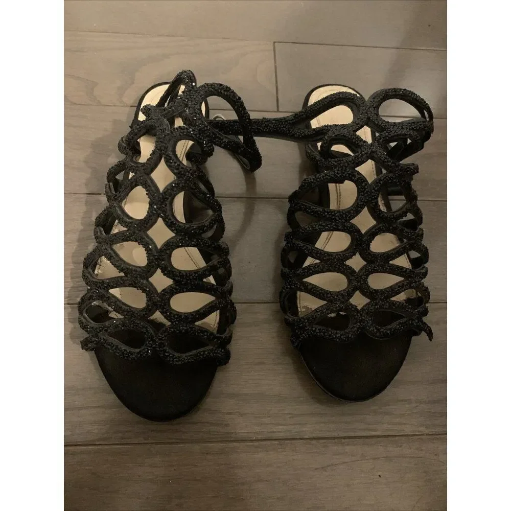 Imagine Vince Camuto Women's Ralee Solid Black Embellished Flat Sandals 7